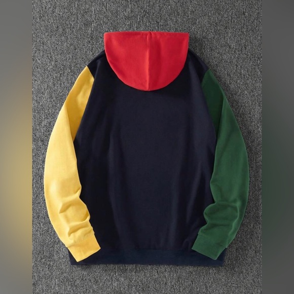 Men’s Color Block Letter Graphic Drawstring Kangaroo Pocket Hoodie🔥 - Picture 2 of 4